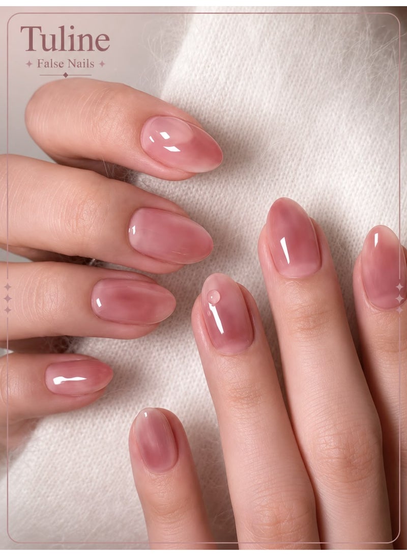 Tuline 24pcs Medium Almond Ombre Nail Stickers, Short Pointed Design, Fresh & Glossy, Full Coverage, Korean Style, Suitable For Women & Girls DIY Manicure At Home, Summer Nail Art, Nail Supplies Nails - Image 1
