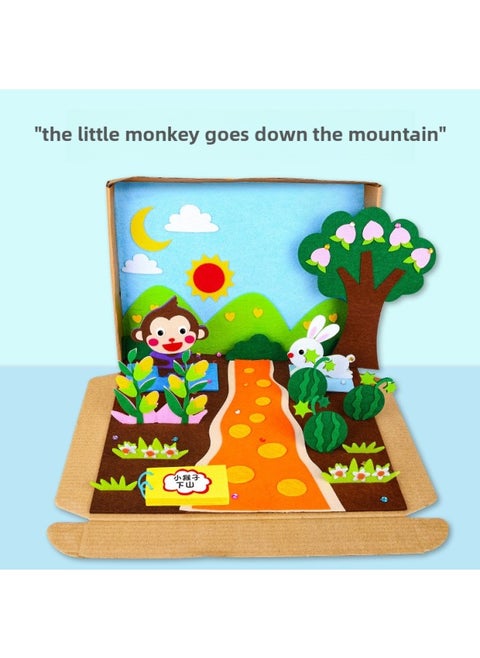 Story Picture Book Diy Material Package Box Handmade Non-woven Stickers Kindergarten Corner Quiet Book Three-dimensional Picture Book-Color:Little Monkey Goes Downhill