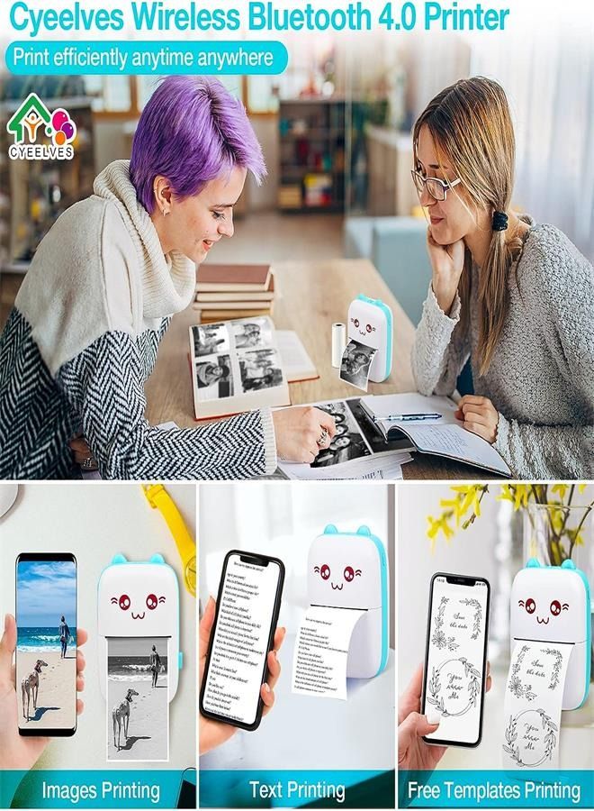 Mini Printer Portable, Mini Thermal Printer, Mini Pocket Printer, Mini Photo Printer, Wireless Bluetooth Smart Phone Inkless Printers, for Travel Picture Sticker Receipt Label Notes - Image 3