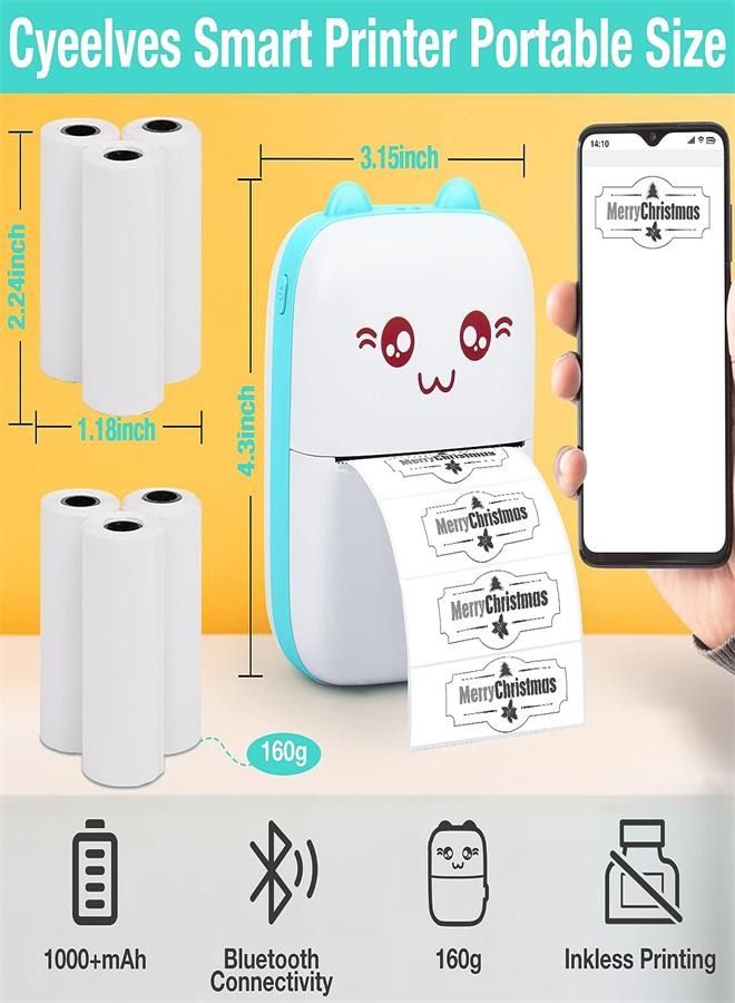 Mini Printer Portable, Mini Thermal Printer, Mini Pocket Printer, Mini Photo Printer, Wireless Bluetooth Smart Phone Inkless Printers, for Travel Picture Sticker Receipt Label Notes - Image 5