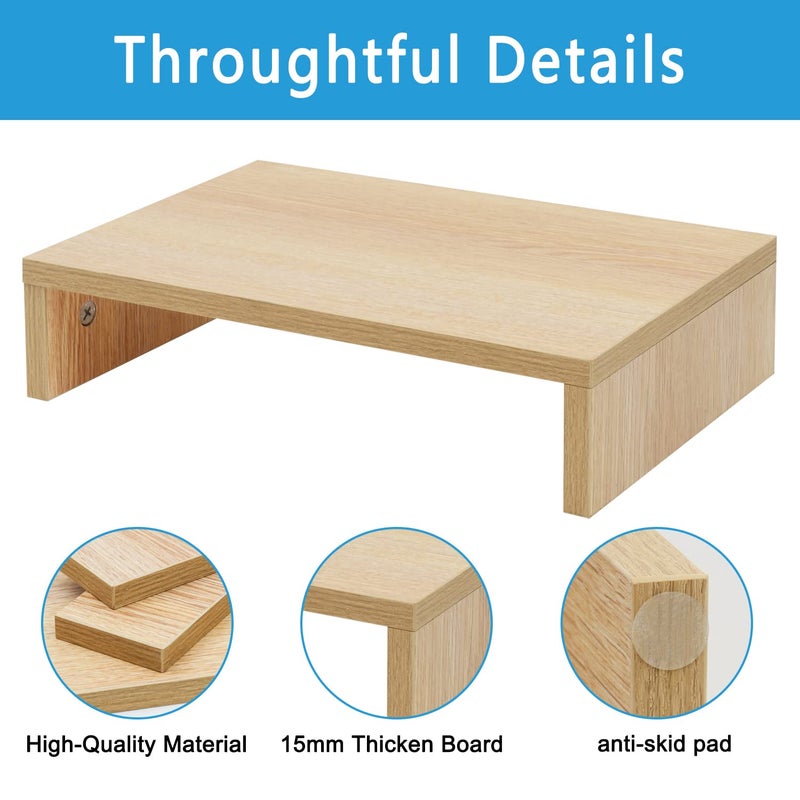 TEAMIX 14.2 inch Monitor Stand Riser, Wood Monitor Riser with Storage for Desk Small Monitor Stand TV/Screen/PC/Laptop Riser Computer Stand Desktop Shelf (Maple-14.2 inch) - Image 3