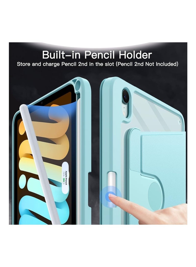 LEDIN 2 in1 Rotating Case for iPad mini A17 Pro 2024 (7th Generation 8.3 inch) with Pencil Holder,360 Degree Rotation Protective Stand Slim Cover Clear Back, Auto Wake/Sleep With Tempered Glass - Image 3