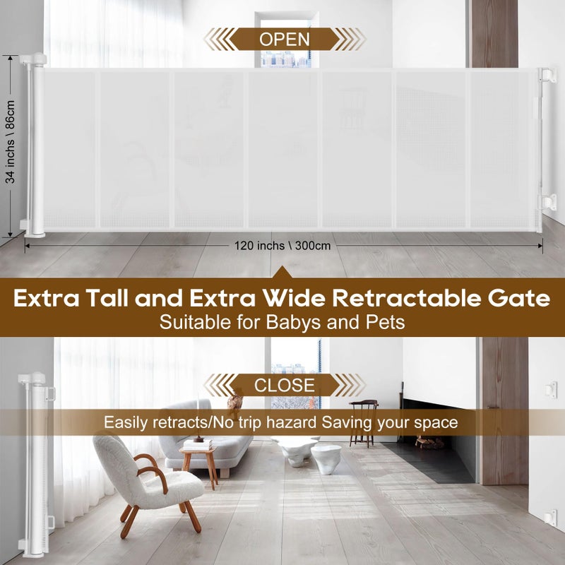 Miumoon 120 inch Retractable Baby Gates 34 inch Tall, Retractable Gate with Reinforced Strip Design to Prevent Crawling Through, 10 FT Extra Wide Retractable Dog Gate for Indoor/Outdoor - Image 4