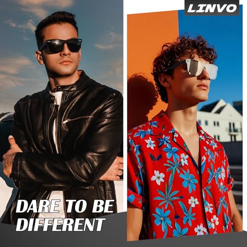 LINVO Trendy Polarized Mirrored Sunglasses Men Womens, Flat One Piece Reflective Shades for Driving Fishing UV400 Protection - Image 2