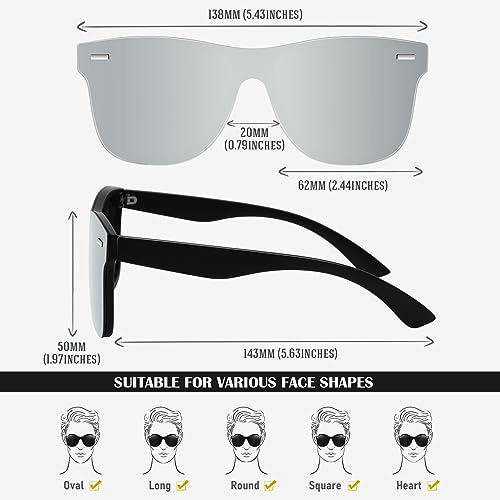 LINVO Trendy Polarized Mirrored Sunglasses Men Womens, Flat One Piece Reflective Shades for Driving Fishing UV400 Protection - Image 5