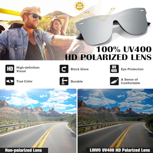 LINVO Trendy Polarized Mirrored Sunglasses Men Womens, Flat One Piece Reflective Shades for Driving Fishing UV400 Protection - Image 3
