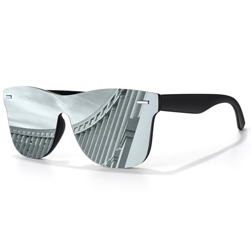 LINVO Trendy Polarized Mirrored Sunglasses Men Womens, Flat One Piece Reflective Shades for Driving Fishing UV400 Protection - Image 1