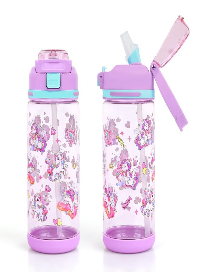 decalsweet Children's Drinking Bottle, 600 ml Children's Drinking Bottle with Straw, BPA-Free Sports Water Bottle for Nursery School, Leak-Proof Children's Water Bottles for Girls and Boys (Purple - Image 1