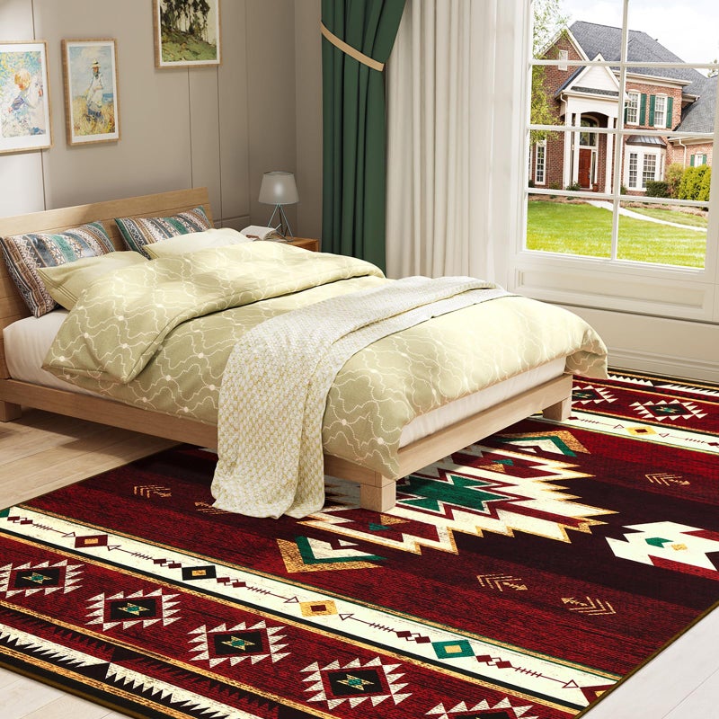 B BENRON Western Rugs for Living Room, Non Slip Rustic Rug for Bedroom Dining Table Kitchen, Washable Aesthetic Area Rugs for Home Decor, 5ft x 7ft, Red - Image 3