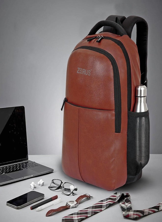 XERUS Faux Leather Backpack for Men and Women Stylish Waterproof Backpack Office Travel College and School Bag Durable 15.6 Inch Laptop Compatible Backpack (Brown) - Image 4