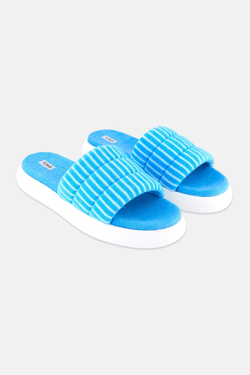 TOMS Women Alpargata Mallow Stripe Slip On Slides, Blue - Image 1