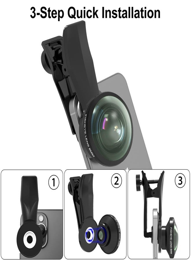 Veedzoens 8MM 220°Fisheye Lens for iPhone Android Smartphone, Compatible with SmallRig NEEWER Phone Cage, with 17mm Thread Universal Phone Lens Clip and Black Portable Bag - Image 5