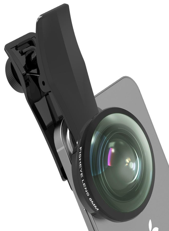 Veedzoens 8MM 220°Fisheye Lens for iPhone Android Smartphone, Compatible with SmallRig NEEWER Phone Cage, with 17mm Thread Universal Phone Lens Clip and Black Portable Bag - Image 1