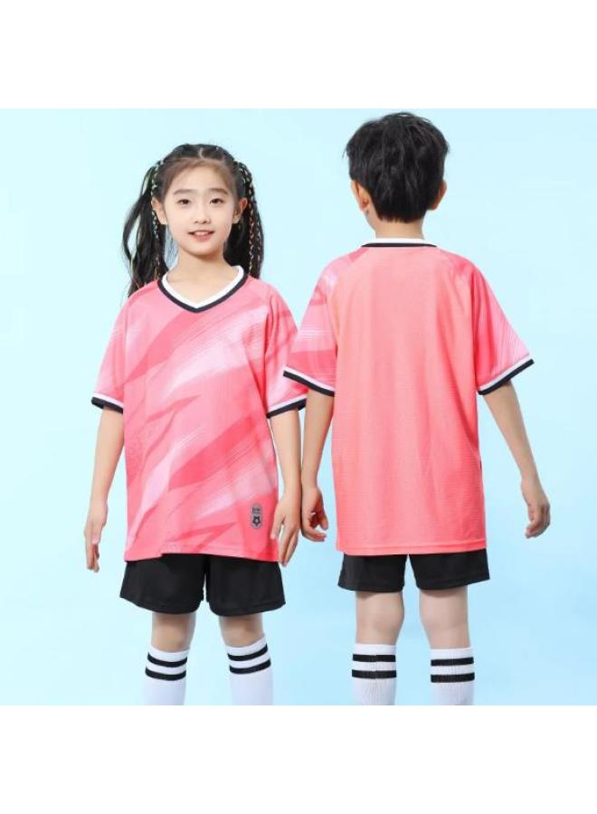 8873 Pink Children's Football Uniform Set Quick-drying Kindergarten Primary And Secondary School Students Training Camp Short-sleeved Clothing Women's Printed Team Uniform