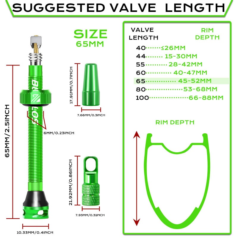BUCKLOS Tubeless Presta Valve Stem 40/44/55/60/65/80/100 mm, Valve Stem Kit with Valve Core Removal Tool for Road Bike/Mountain Bike/MTB, Fit Most Bicycle Rims, Super Light Durable Aluminum Stem - Image 5