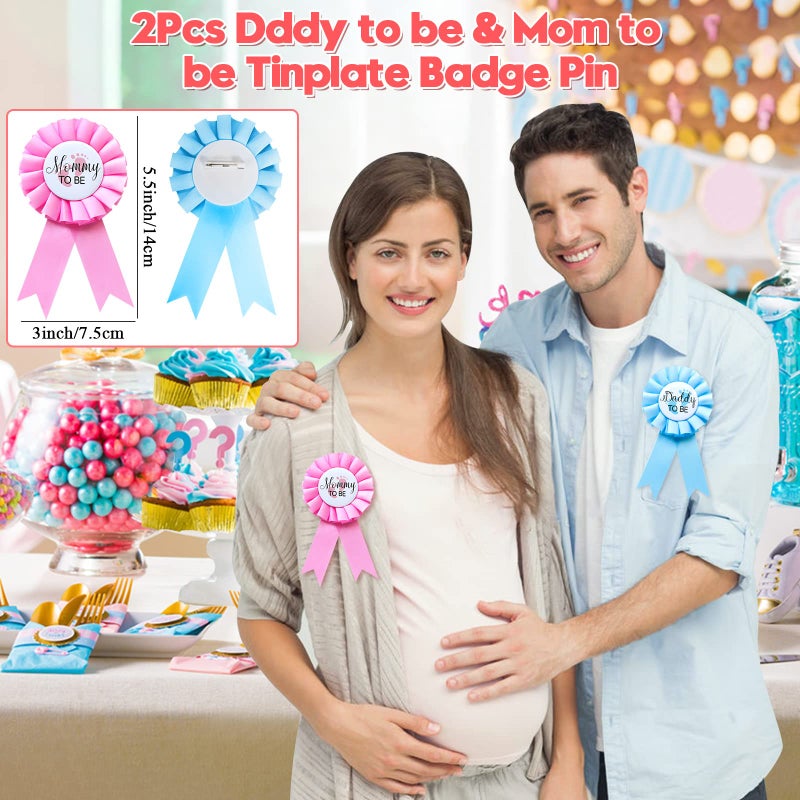 Winrayk Baby Gender Reveal Party Favors Supplies Ideas Team Boy or Girl Pins Daddy and Mommy Badge Pin Silicone Bracelet Photo Prop Necklace 104 Baby Shower Favors Pink Blue Gender Reveal Decor Game - Image 3