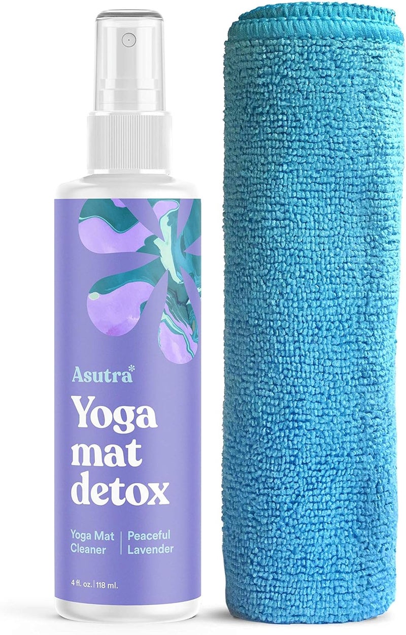 Asutra Yoga Mat Cleaner Spray (Peaceful Lavender), 4 fl oz - No Slippery Residue, Organic Essential Oils, Deep-Cleansing for Fitness Gear & Gym Equipment, Microfiber Towel Included - Image 1