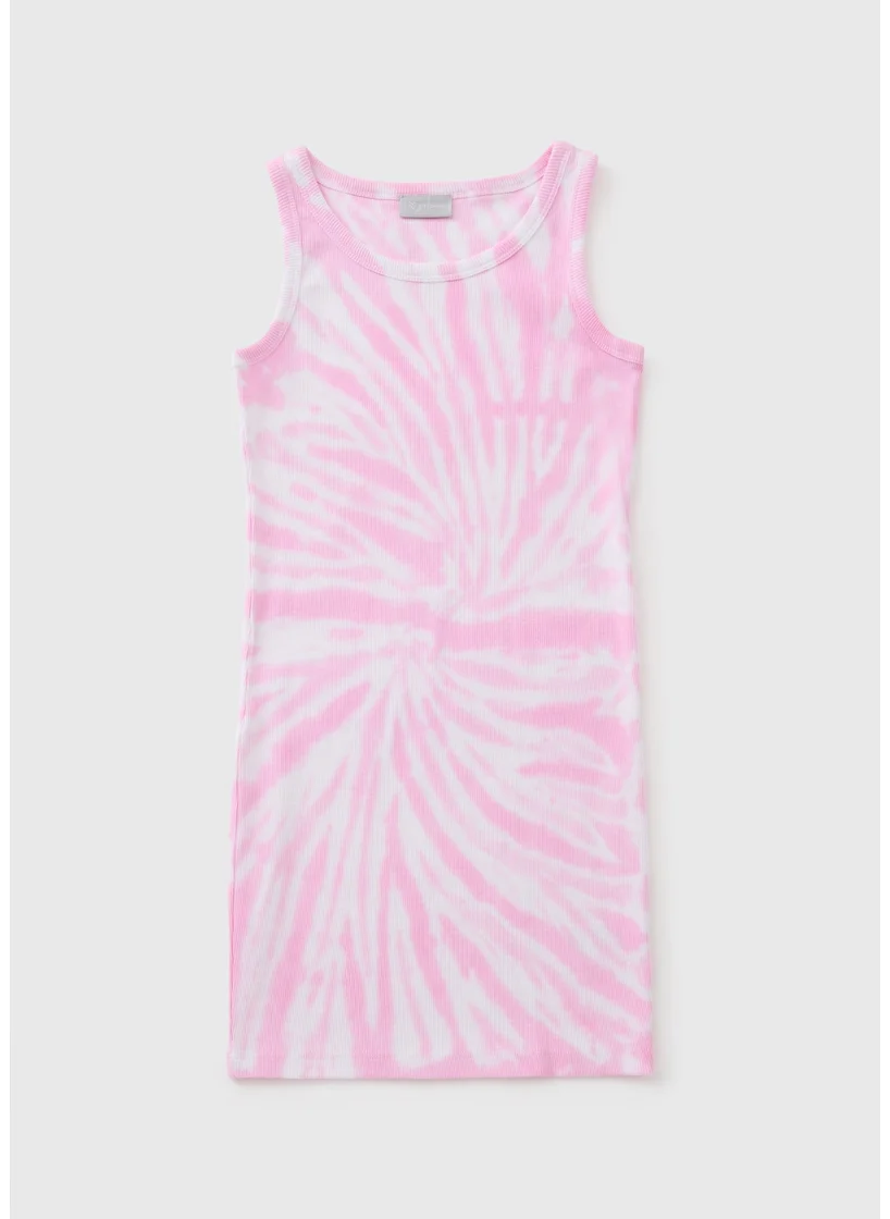 Matalan Girls Pink Ribbed Tie Dye Dress