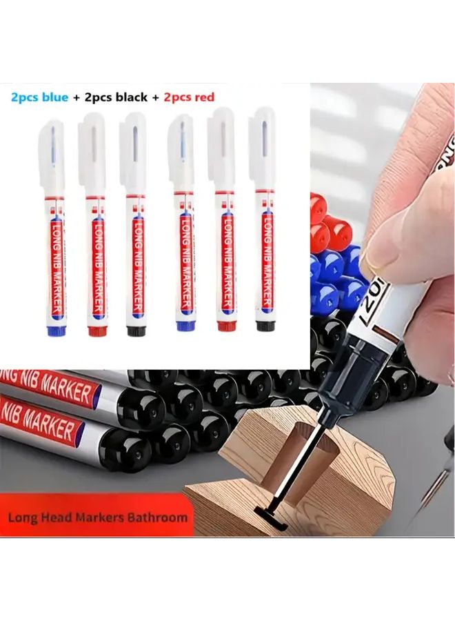 6pcs Heavy Duty Marking Pens 2 Black 2 Red 2 Blue Quick Dry Ink for Woodworking - Image 1