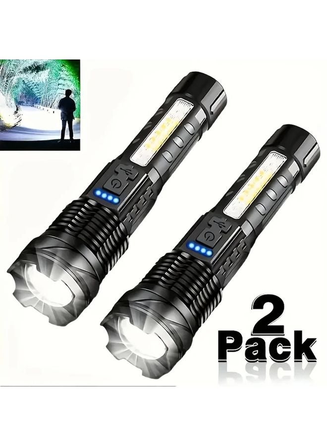 Black USB Rechargeable Handheld LED Flashlight XP50 High Power 6 Modes COB Side Light 800mAh - Image 2