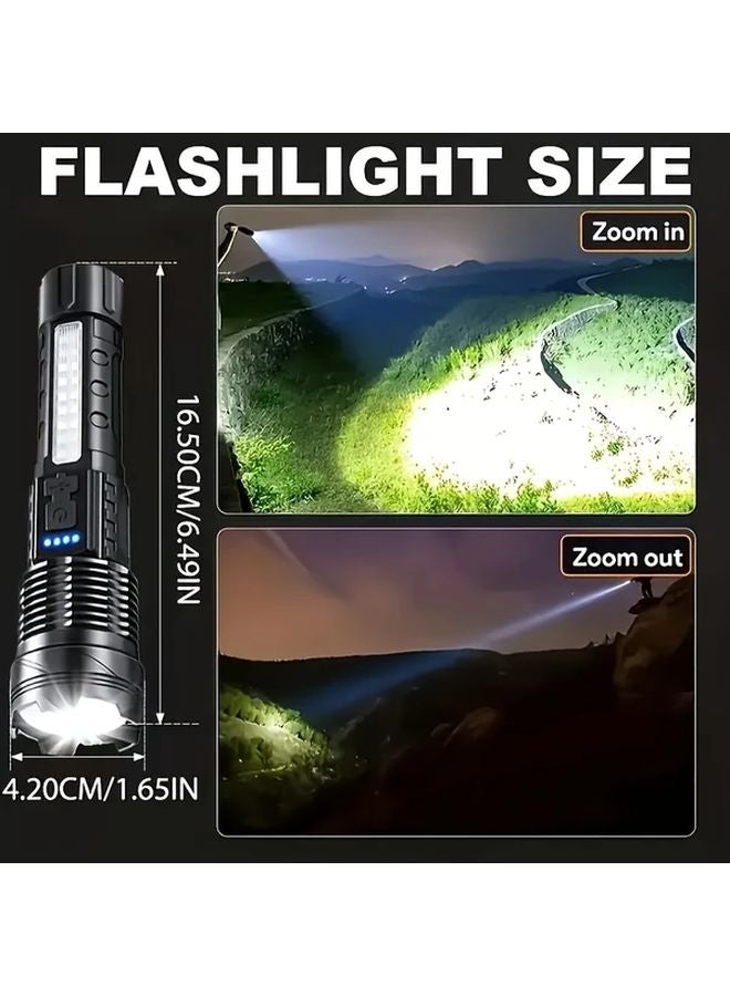 Black USB Rechargeable Handheld LED Flashlight XP50 High Power 6 Modes COB Side Light 800mAh - Image 4