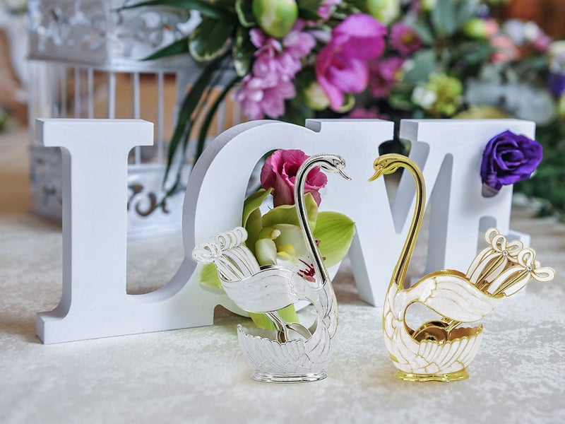 Flylin Decorative Swan Base Holder with 3 Spoons and 3 Forks, Coffee Dessert Spoon Fork Set Creative Coffee Dessert Sugar Flatware for Fruit Dessert Stirring Sugar Ice Cream (Silver) - Image 4