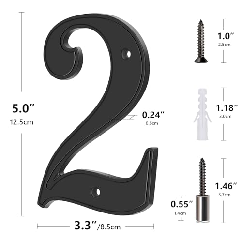 Emotionlite House Numbers 2, Emotionlite House Address Numbers, Black Large Modern House Numbers for Outside, Metal Mailbox Number, 5" Zinc Alloy Style - Image 5