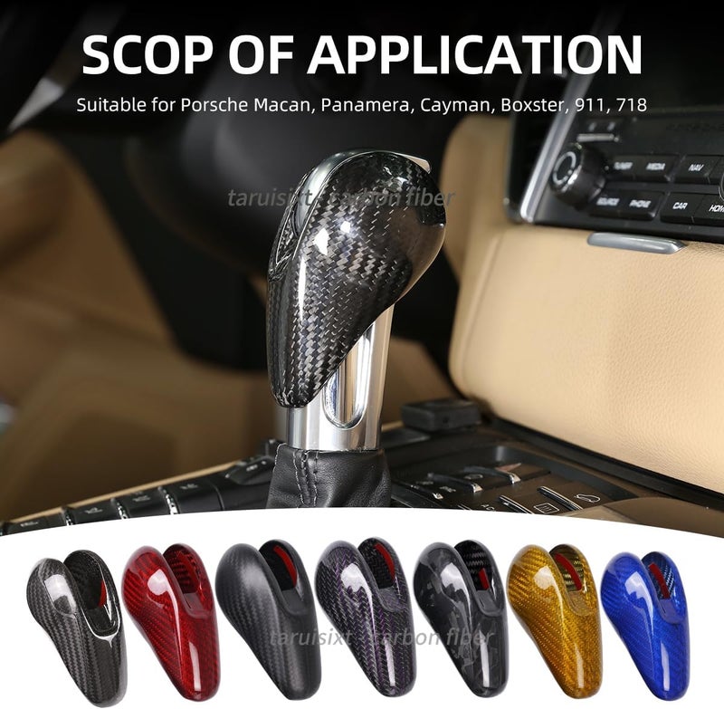 taruisixt Fit for Porsche Macan Panamera Cayman 911 718 Boxster 2009-2020 Real Carbon Fiber Interior Gear Shift Head Cover Knob Trim Car Interior Accessories (Carbon Fiber Black) - Image 2