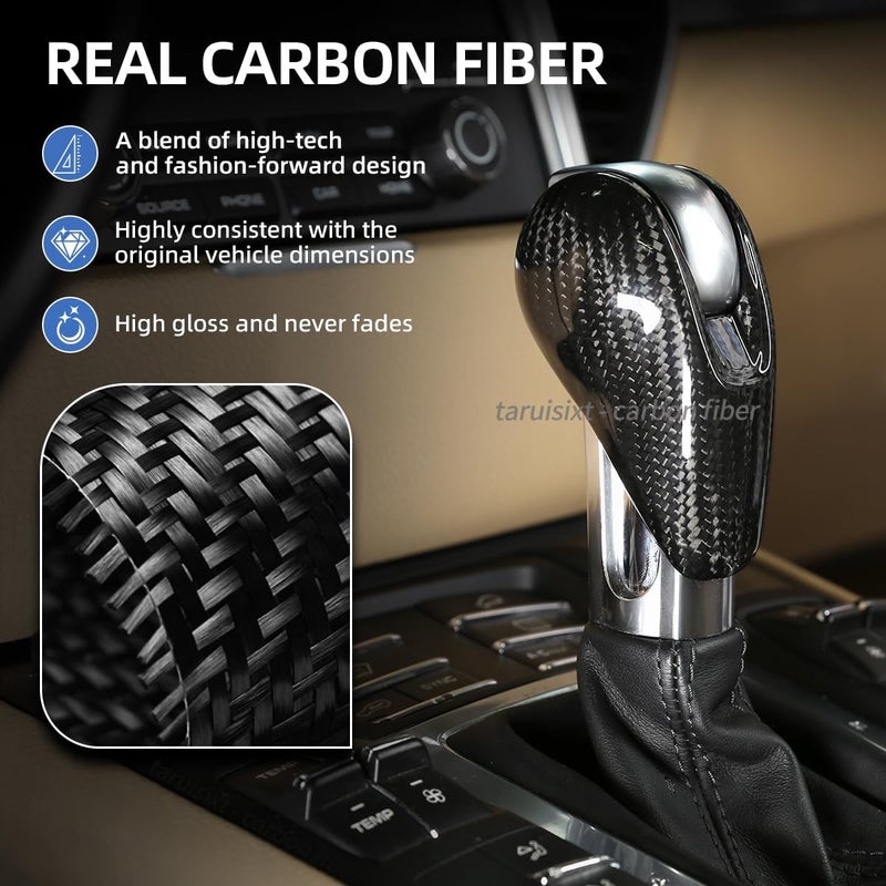 taruisixt Fit for Porsche Macan Panamera Cayman 911 718 Boxster 2009-2020 Real Carbon Fiber Interior Gear Shift Head Cover Knob Trim Car Interior Accessories (Carbon Fiber Black) - Image 4