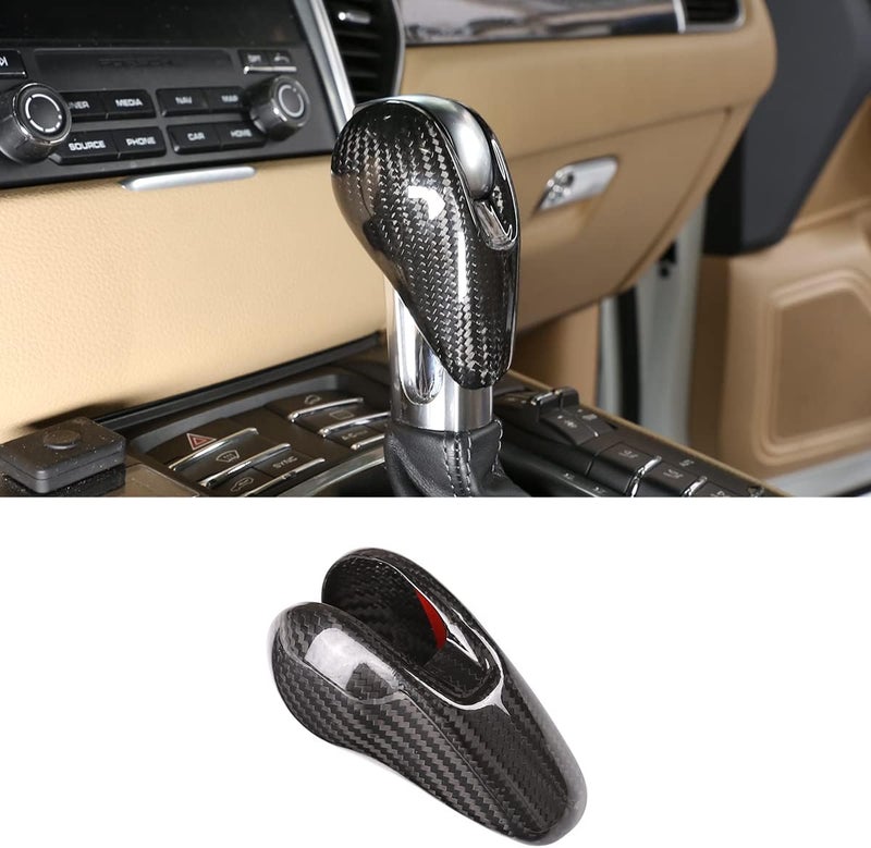 taruisixt Fit for Porsche Macan Panamera Cayman 911 718 Boxster 2009-2020 Real Carbon Fiber Interior Gear Shift Head Cover Knob Trim Car Interior Accessories (Carbon Fiber Black) - Image 1