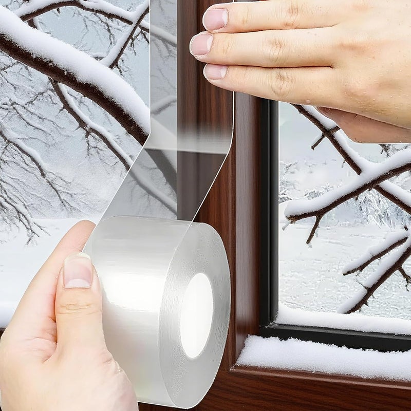 PackYard Window Sealing Tape 2 Inch x 33 FT Transparent Window Draft Insulation Residue-Free Clear Weather Stripping Caulk Tape Windproof Weatherproof Window Seal AC Units for Window Glass, Doors Gaps - Image 1