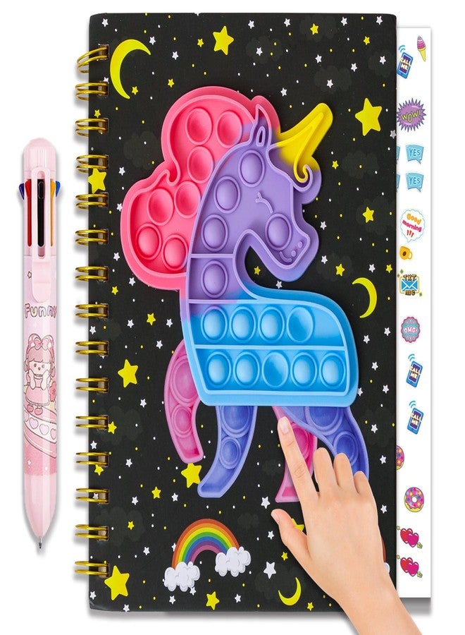 windrio Pop Notebook for Kids, Bubble Fidget Notebook Girls Spiral Notebook Boys Diary Journal 8.1x5.7 Inches with 8 Multicolor Pen and Stickers for Teenage School Writing Drawing Gifts Age 6 8 10 12 - Image 1