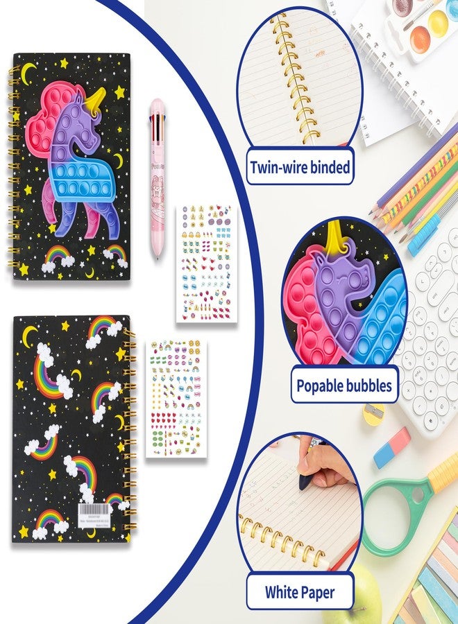 windrio Pop Notebook for Kids, Bubble Fidget Notebook Girls Spiral Notebook Boys Diary Journal 8.1x5.7 Inches with 8 Multicolor Pen and Stickers for Teenage School Writing Drawing Gifts Age 6 8 10 12 - Image 3