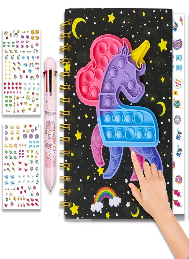 windrio Pop Notebook for Kids, Bubble Fidget Notebook Girls Spiral Notebook Boys Diary Journal 8.1x5.7 Inches with 8 Multicolor Pen and Stickers for Teenage School Writing Drawing Gifts Age 6 8 10 12 - Image 2