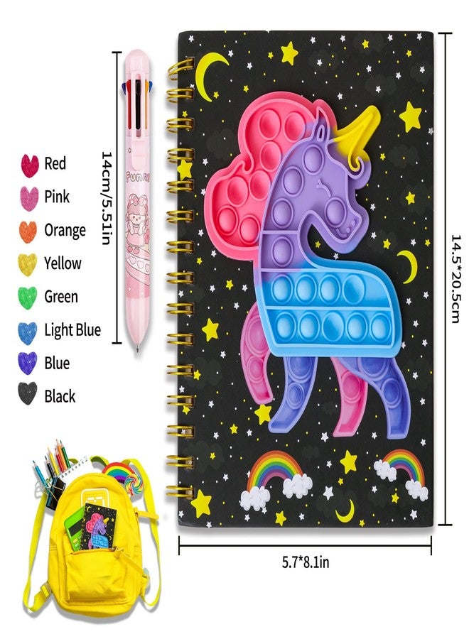 windrio Pop Notebook for Kids, Bubble Fidget Notebook Girls Spiral Notebook Boys Diary Journal 8.1x5.7 Inches with 8 Multicolor Pen and Stickers for Teenage School Writing Drawing Gifts Age 6 8 10 12 - Image 4