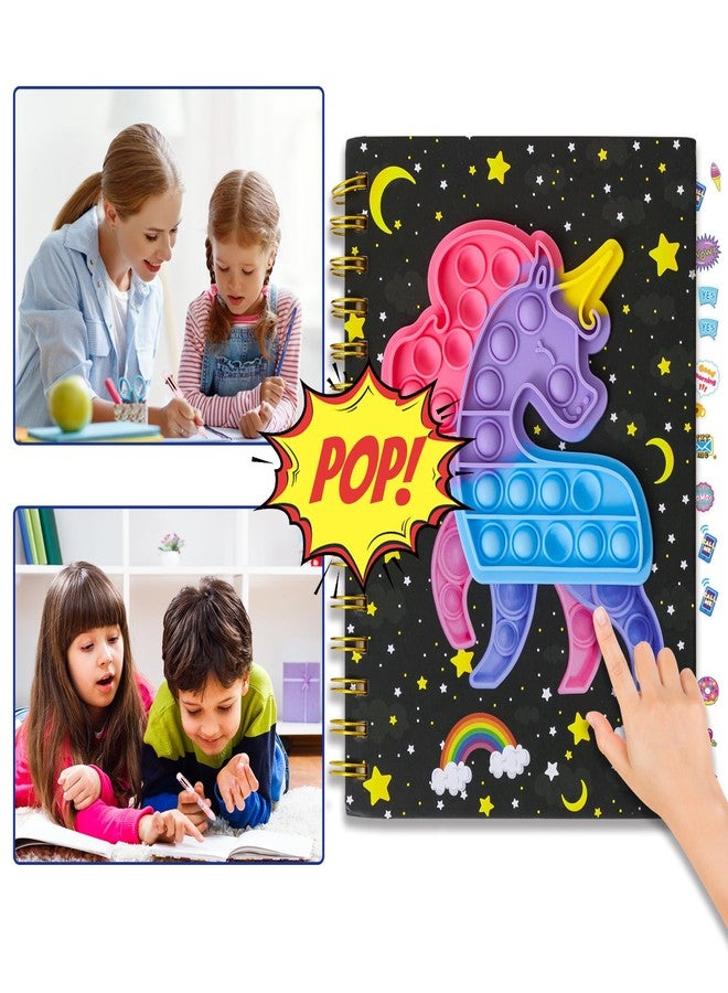 windrio Pop Notebook for Kids, Bubble Fidget Notebook Girls Spiral Notebook Boys Diary Journal 8.1x5.7 Inches with 8 Multicolor Pen and Stickers for Teenage School Writing Drawing Gifts Age 6 8 10 12 - Image 5