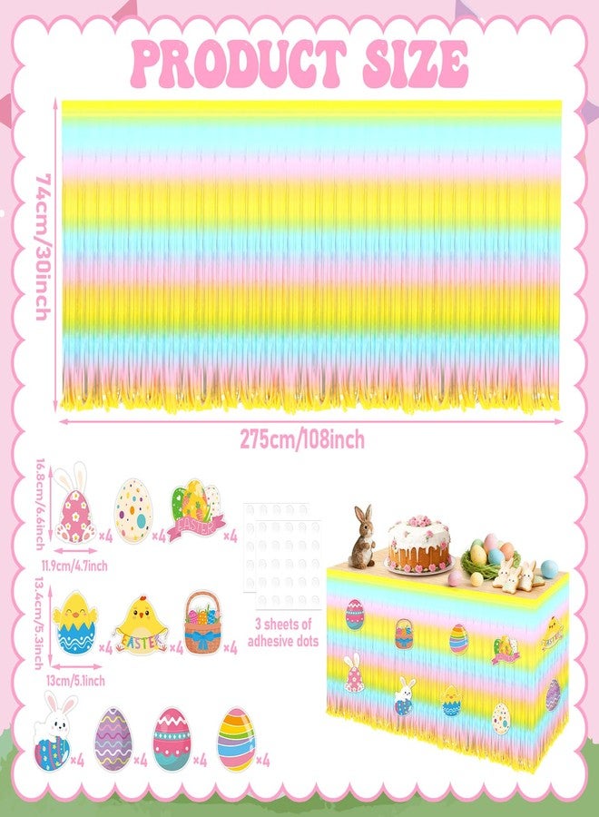 OBUSATT 2Pack Easter Party Decorations Happy Easter Table Skirt with Bunny Egg Cutouts, Foil Fringe Tinsel Table Skirts 30 x 108 Inch for Spring Picnic Birthday Baby Shower Tables Decor Supplies Favors, 42Pcs - Image 2