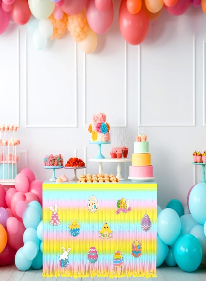OBUSATT 2Pack Easter Party Decorations Happy Easter Table Skirt with Bunny Egg Cutouts, Foil Fringe Tinsel Table Skirts 30 x 108 Inch for Spring Picnic Birthday Baby Shower Tables Decor Supplies Favors, 42Pcs - Image 4