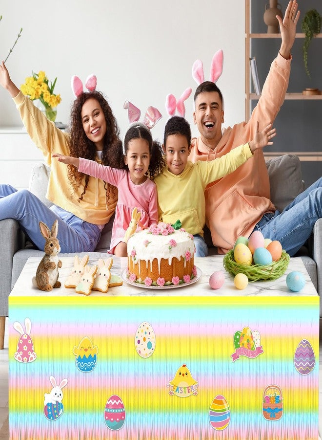 OBUSATT 2Pack Easter Party Decorations Happy Easter Table Skirt with Bunny Egg Cutouts, Foil Fringe Tinsel Table Skirts 30 x 108 Inch for Spring Picnic Birthday Baby Shower Tables Decor Supplies Favors, 42Pcs - Image 5