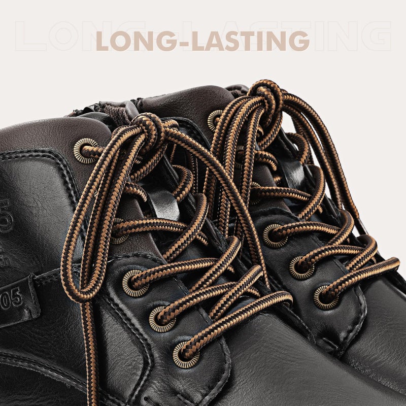 Stepace Round Shoelaces [2 Pairs] Heavy Duty Boot Shoe Laces for Hiking Workboots Coffee Brown Stripe Shoe Strings for Replacement 63" (160cm) - Image 3