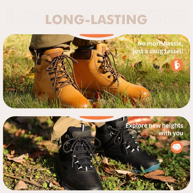 Stepace Round Shoelaces [2 Pairs] Heavy Duty Boot Shoe Laces for Hiking Workboots Coffee Brown Stripe Shoe Strings for Replacement 63" (160cm) - Image 5