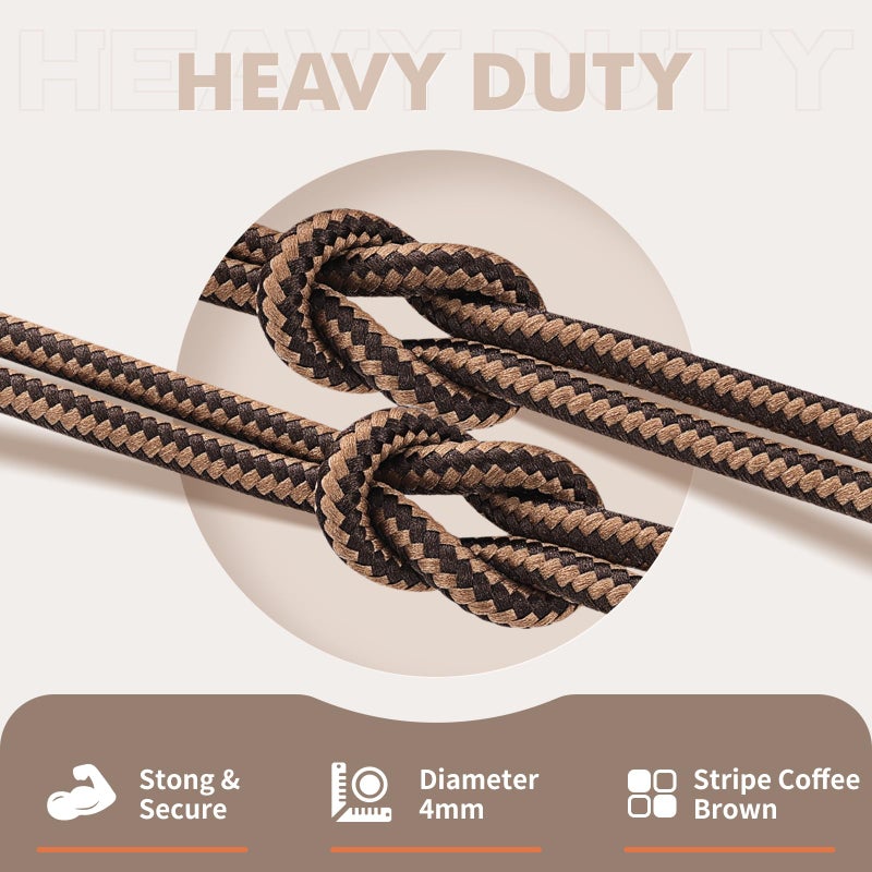 Stepace Round Shoelaces [2 Pairs] Heavy Duty Boot Shoe Laces for Hiking Workboots Coffee Brown Stripe Shoe Strings for Replacement 63" (160cm) - Image 2