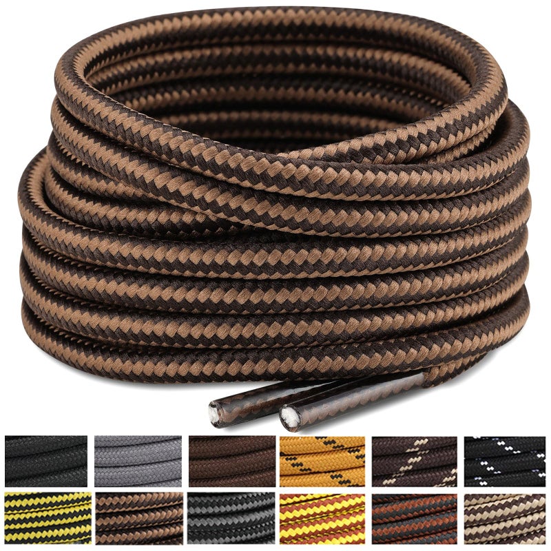 Stepace Round Shoelaces [2 Pairs] Heavy Duty Boot Shoe Laces for Hiking Workboots Coffee Brown Stripe Shoe Strings for Replacement 63" (160cm) - Image 1
