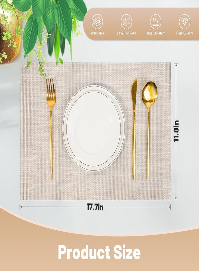 flohar Placemats Set of 6，Non-Slip PVC Weave Table Mats Easy to Clean，Heat Resistant Place Mats for Kitchen Dining Table Decoration Indoor Outdoor，Beige White - Image 2