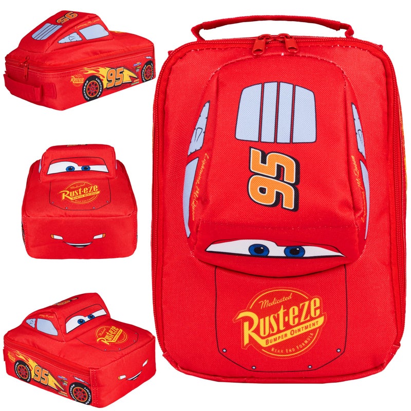 Disney Cars Lunch Bag for Kids Lightning McQueen Car Shaped Lunch Cooler Bag with Mesh Pocket Name Tag for School Snacks Travel Gifts for Kids - Image 2