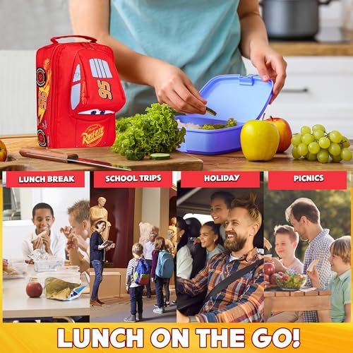 Disney Cars Lunch Bag for Kids Lightning McQueen Car Shaped Lunch Cooler Bag with Mesh Pocket Name Tag for School Snacks Travel Gifts for Kids - Image 3