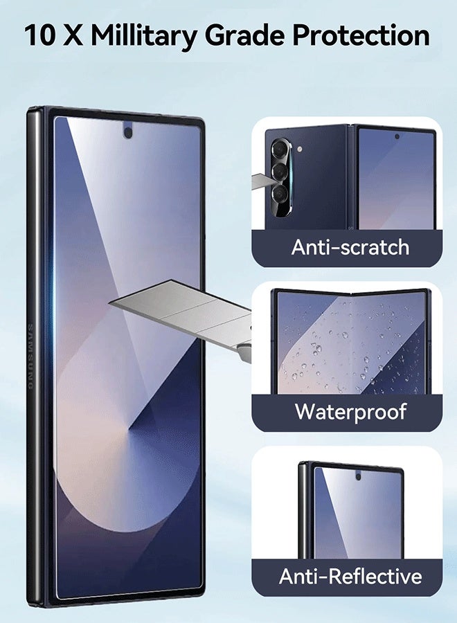 Tersely 6 in 1 Screen Protector for Samsung Galaxy Z Fold 6 5G, 2 Pack Front Tempered Glass Screen Protector + 2 Pack Inside TPU Screen Protector+2 Pack Camera Lens Protector - Image 4