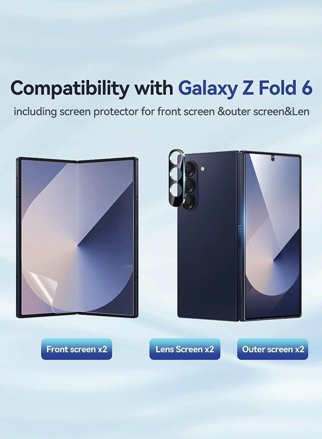 Tersely 6 in 1 Screen Protector for Samsung Galaxy Z Fold 6 5G, 2 Pack Front Tempered Glass Screen Protector + 2 Pack Inside TPU Screen Protector+2 Pack Camera Lens Protector - Image 2
