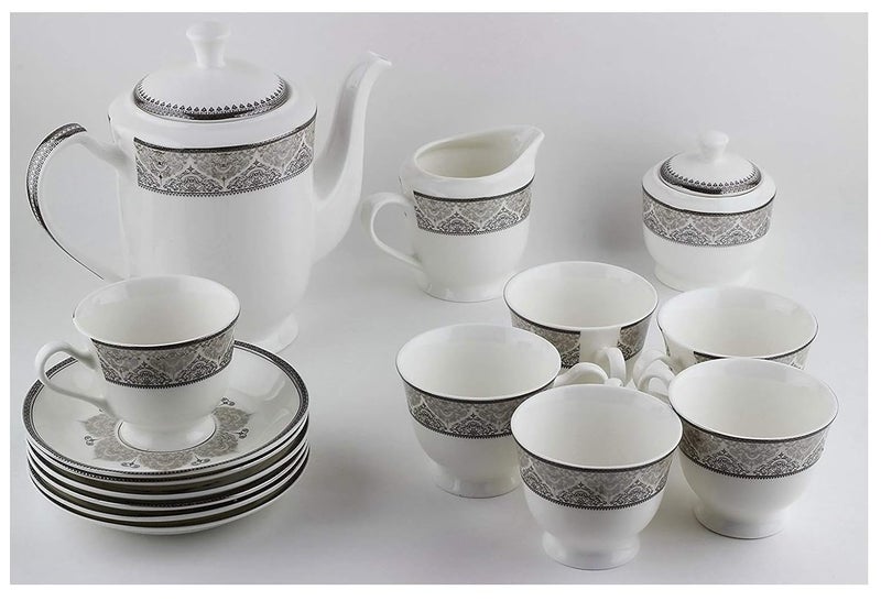 LVOOK Bone China Tea Coffee Cup and Saucer with Kettley 160 ML Pack of 15 Home Cart