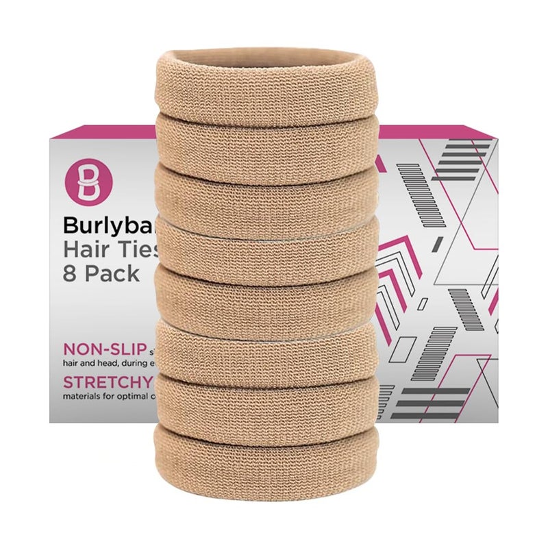 Burlybands Large Hair Ties for Thick Heavy or Curly Hair  NonSlip NonDamage Seamless Womens Ponytail Scrunchies  Lt Brown 8 Pcs